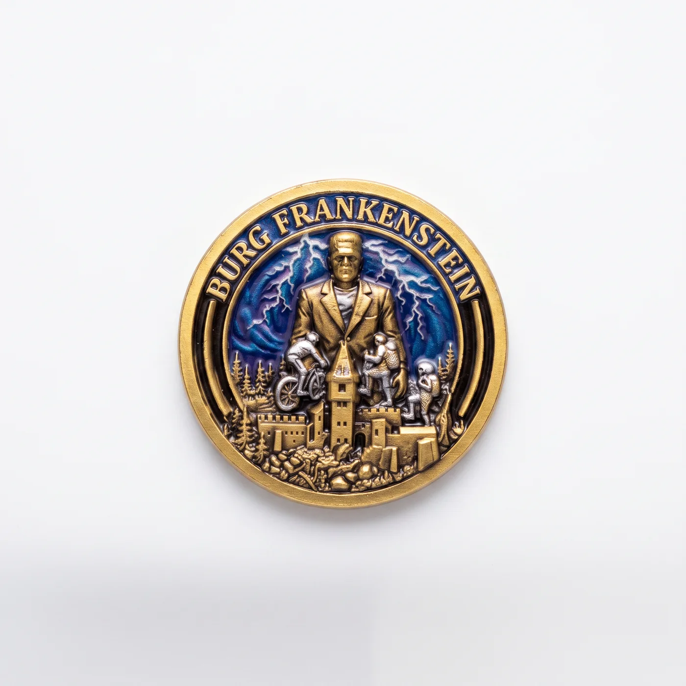 Runder Metallmagnet Burg Frankenstein als individuelles Souvenir
